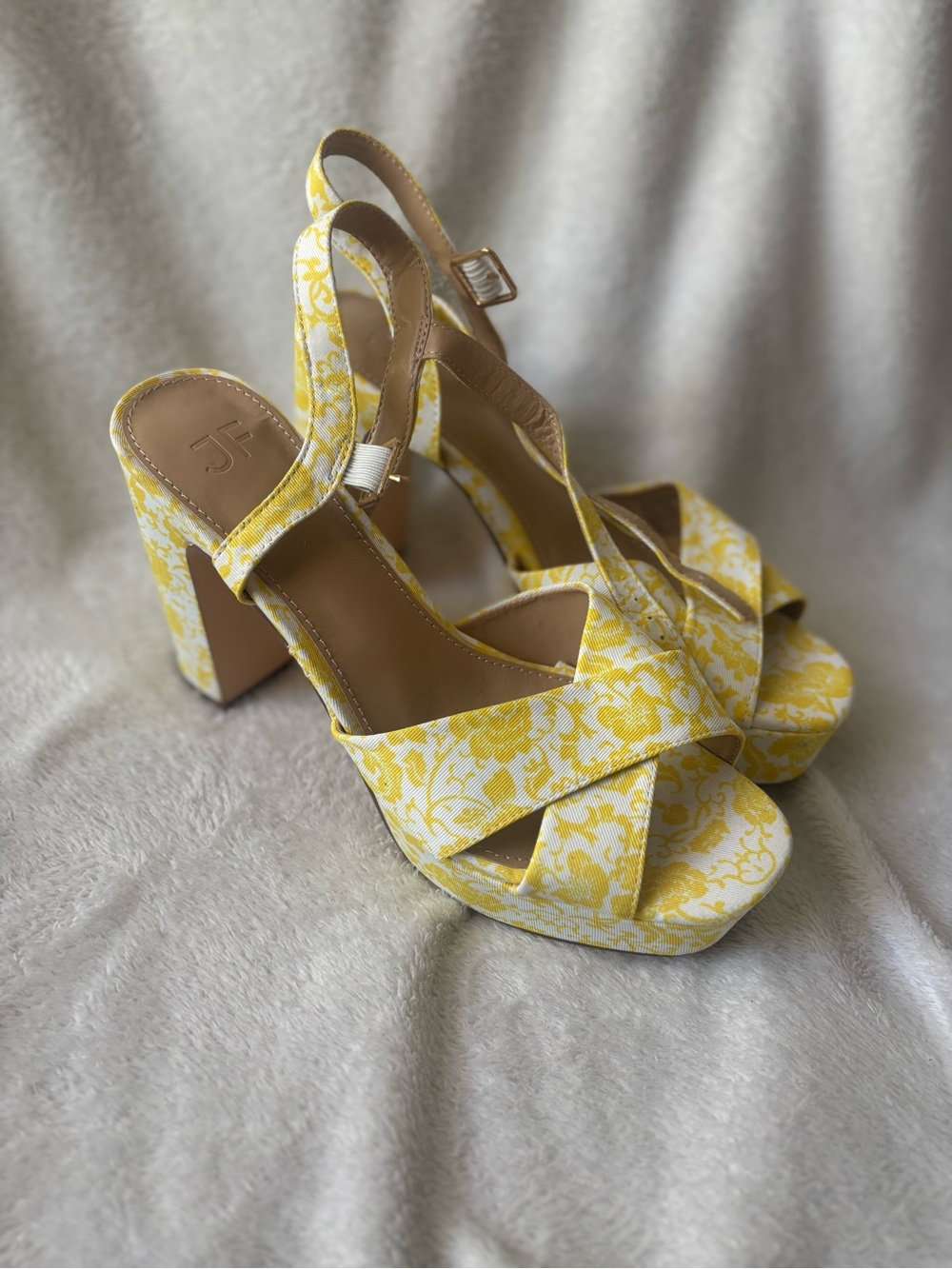 JustFab Yellow Floral Platform Slingback Sandals 9